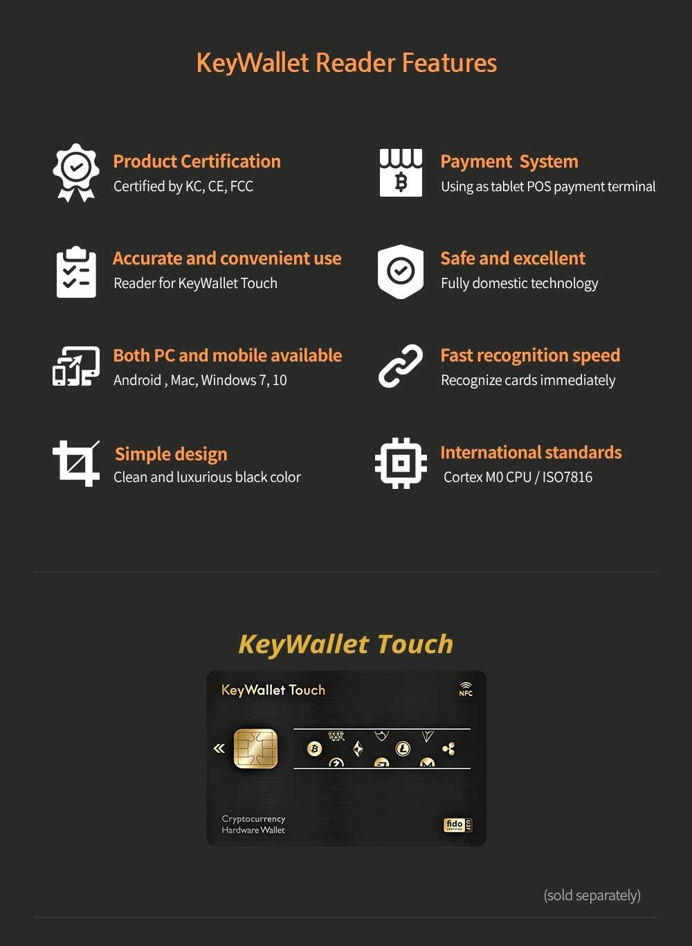 KeyWallet Reader KeyWallet TOUCH Card Reader Device Hardware BTC LTC ETH BCH