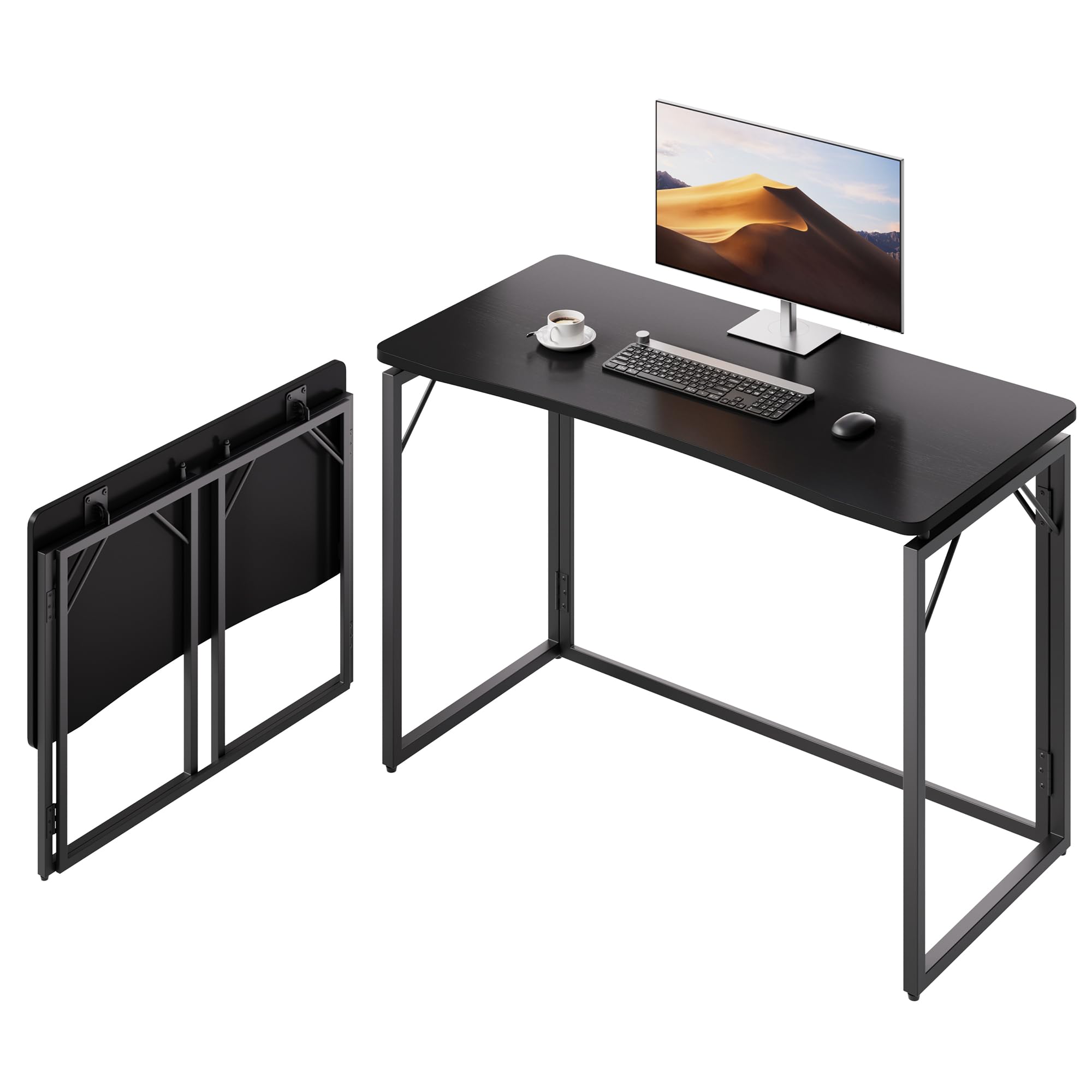 joymoop black 40" folding desk, no assembly small foldable desk for home, office, wooden top folding computer desk for working, writing, studying - middle size