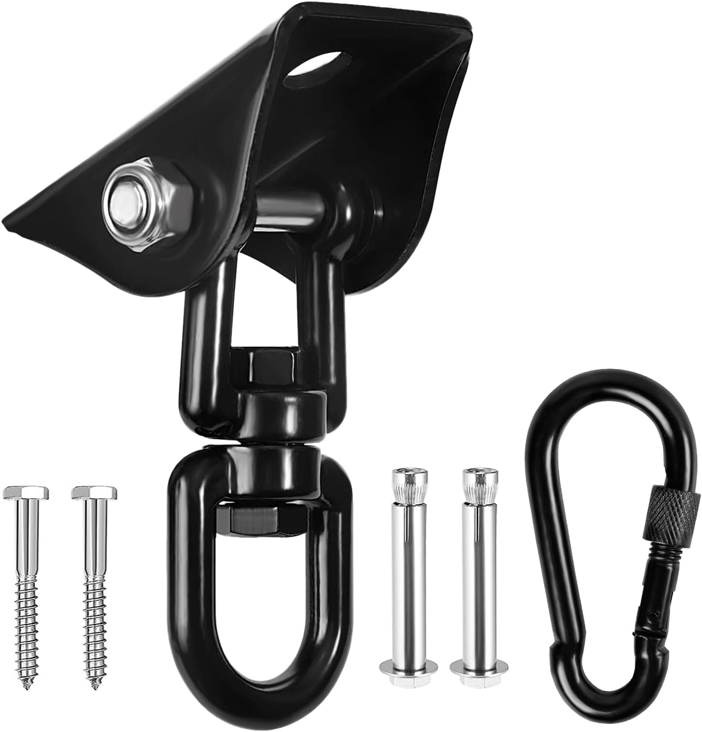 Swing Hangers for Wooden Concrete Swing Set, Heavy Duty 1200 lb Capacity Stainless Steel Hammock Hanging Kit, 360° Rotate Hanging Swing Hooks for Yoga, Chair, Tree, Indoor & Outdoor (A-Black)