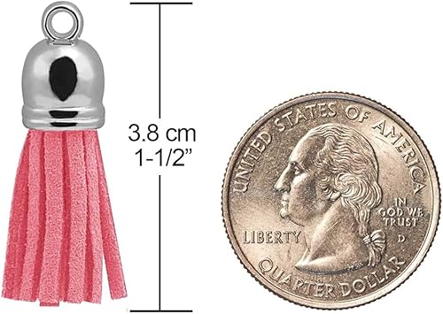 Miniatura 2 de Llavero con borlas de cuero con tapas blancas plateadas, dije de borla para hacer joyas, llavero, pulseras, anillos, manualidades, 30 unidades (1-12