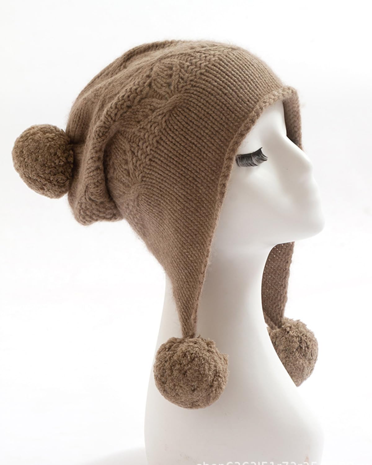 Mujer Gorro Beanie de Punto con Orejeras, 100% Cachemir Invierno Cálido Gorro Tejido con Protección para Oídos & 3 Pompón, Moda Earflap Sombrero Pom Pom Gorro de Esquí Snowboard, Regalo Coffee F