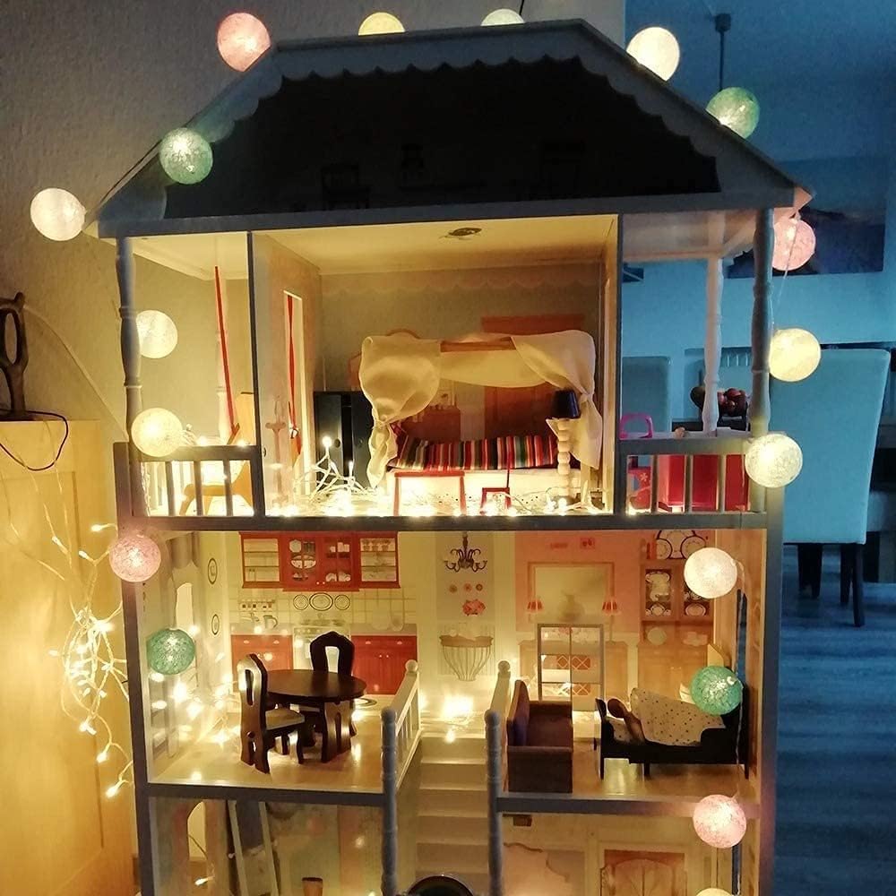Ciskotu Ghirlanda Luminosa Cameretta Batteria, 3,3M 20 Sfere Cotone LED Catena Luminosa Interno, per Decorazione Della Luce Notturna Interna, Come Natale, Matrimonio, Festa, Stanza
