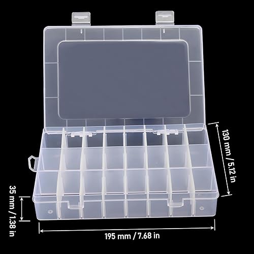 Miniatura 2 de KINJOEK 8 paquetes de 24 rejillas transparentes organizadores de cuentas de plástico, caja de joyería de plástico divisores ajustables, contenedores