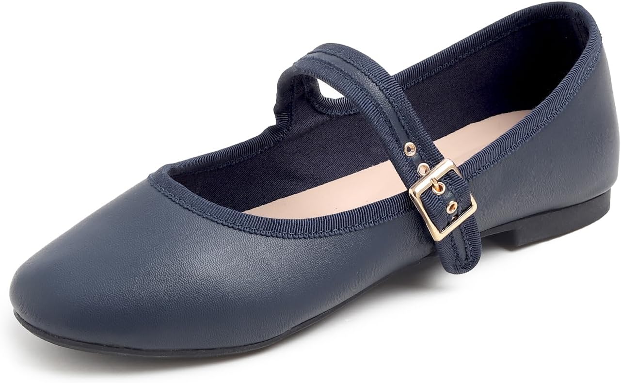 Navy Vegan Leather Mary Jane With Canvas Lining
