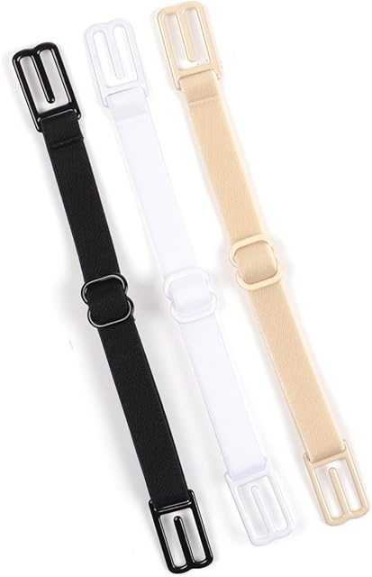 AOKKMIK 3 Piece Bra Strap Holder Stop Slipping, Adjustable Bra Straps Holder Bra Clips Bra Strap Clips Set, Soft And Comfortable Elastic Fits All Cup Sizes (Black, Beige, White)