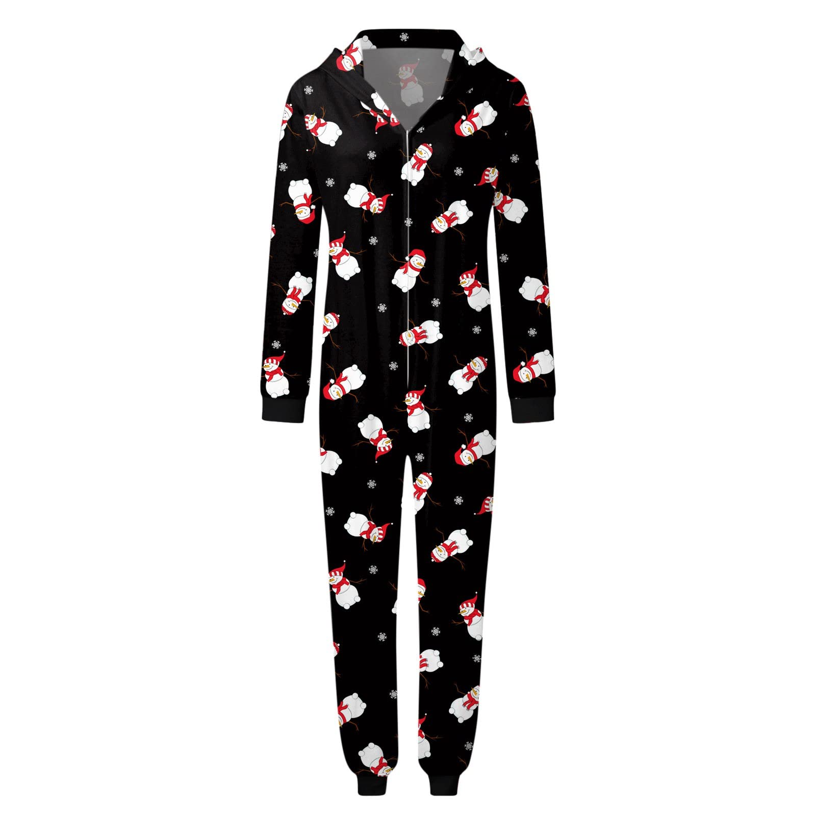 Women Mom Christmas Sets Black Prints Hooded Zipper Jumpsuit Family Outfit  Matching Family Pajamas Summer (Black, XXL)