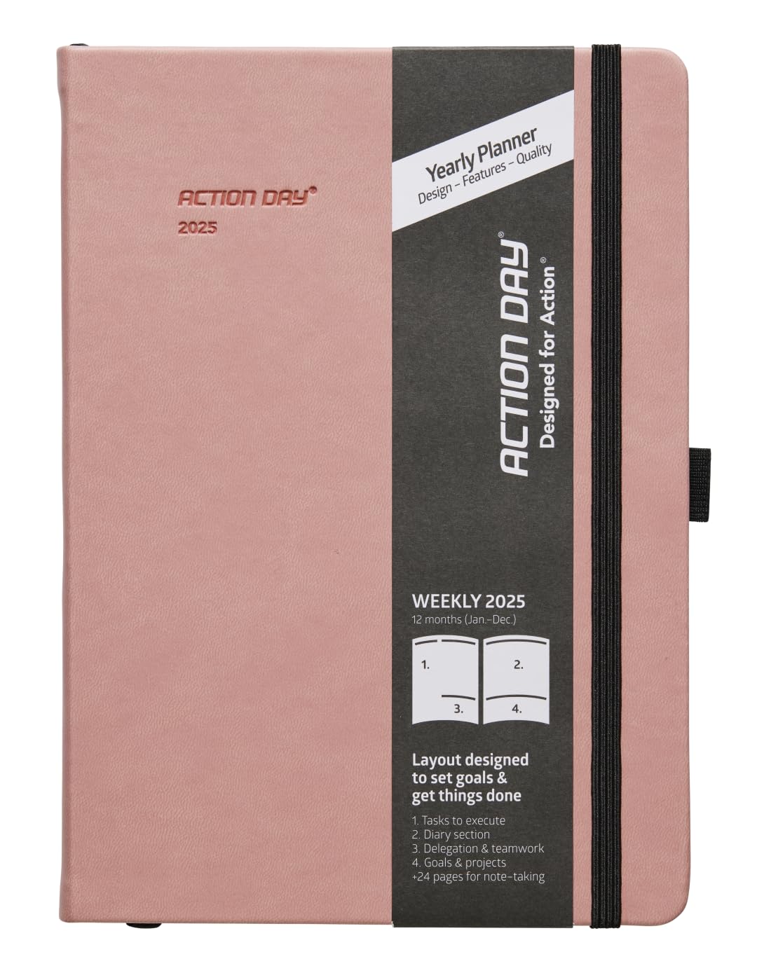 Action Day 2025 Weekly Planner - Effective Planning System & Increase Productivity, To-Do List, Goals, Projects, Dated Daily Diary - 7x9 Pink