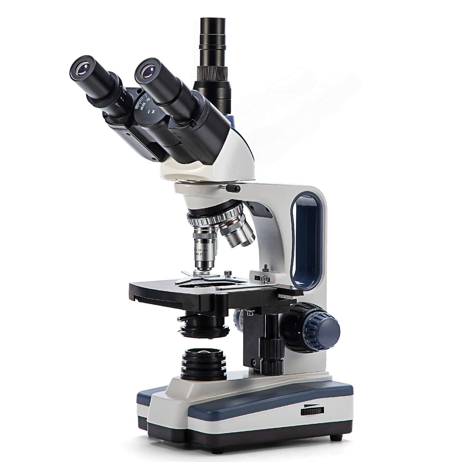 SwiftMicroscope Compound Trinocular SW350T, Research-Grade for Lab, 40X-2500X Magnification, with Wide-Field 10X, 25X Eyepieces, Siedentopf Head, Camera-Compatible, Mechanical Stage, Abbe Condenser