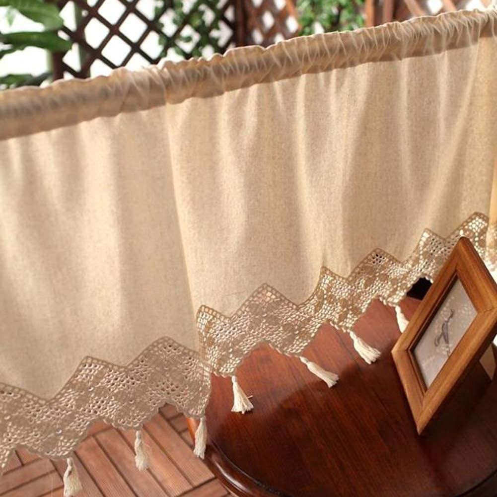 Rideau de café de cuisine beige en coton lin fait à la main