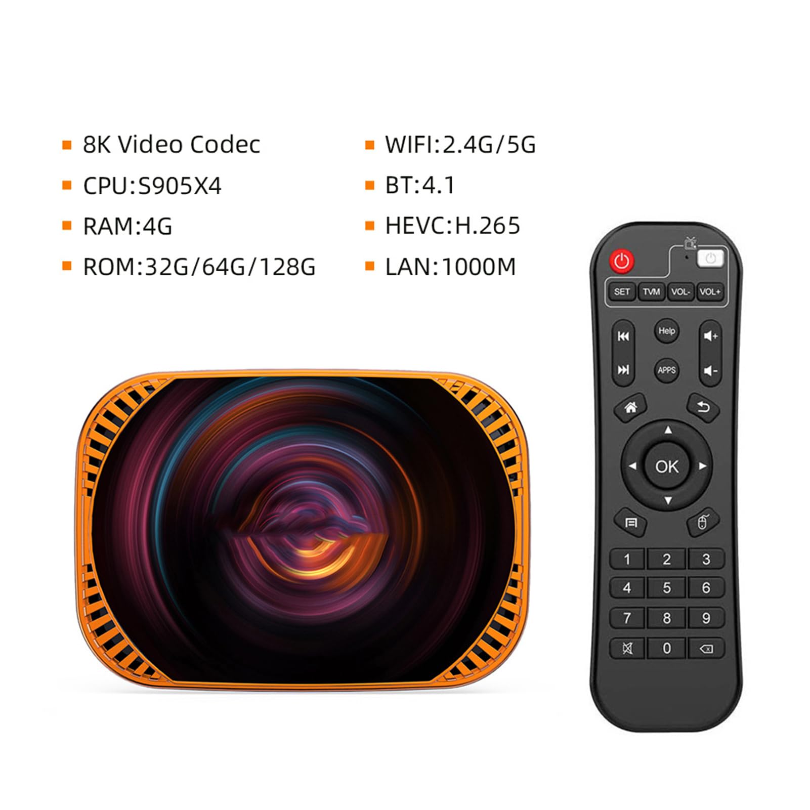 Urządzenie TV Box 8K z 4 GB pamięci RAM, czterordzeniowym procesorem S905X4 (4+128G wtyczka UE)