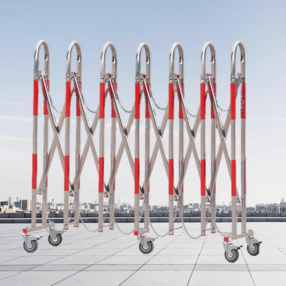 Barrera retráctil Extensible para Exteriores, Valla de Seguridad Industrial, Control de Acceso para entradas y Patios, de Acero Inoxidable, 1,4 x 5 m, Ideal para la segur