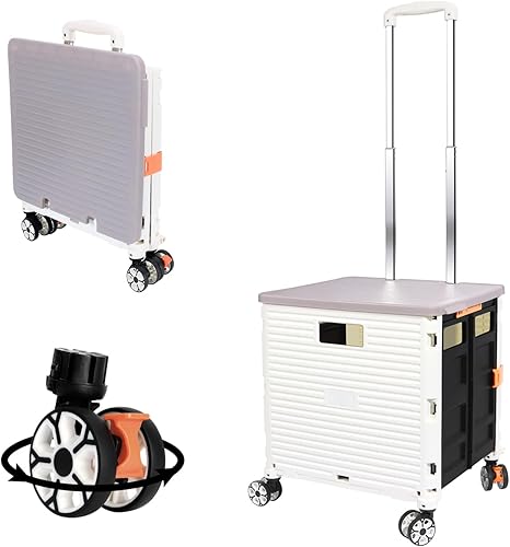 FELICON SELORSS - Carrito plegable portátil plegable con mango telescópico de plástico resistente y duradero, 4 ruedas giratorias para viajes,