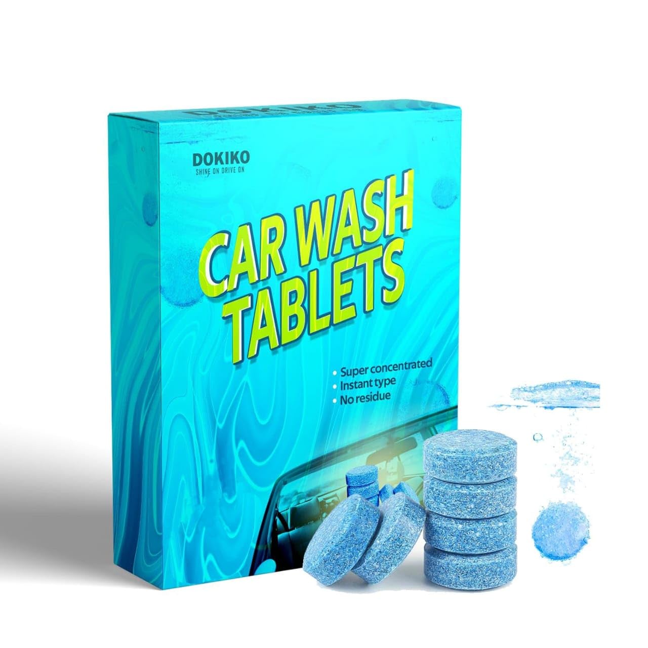 Car Windshield Washer Fluid Tablets | Pack of 50 | Car Glass Cleaner Liquid in Effervescent Tablet Form – Concentrated Washer Solution for Windshield Cleaning