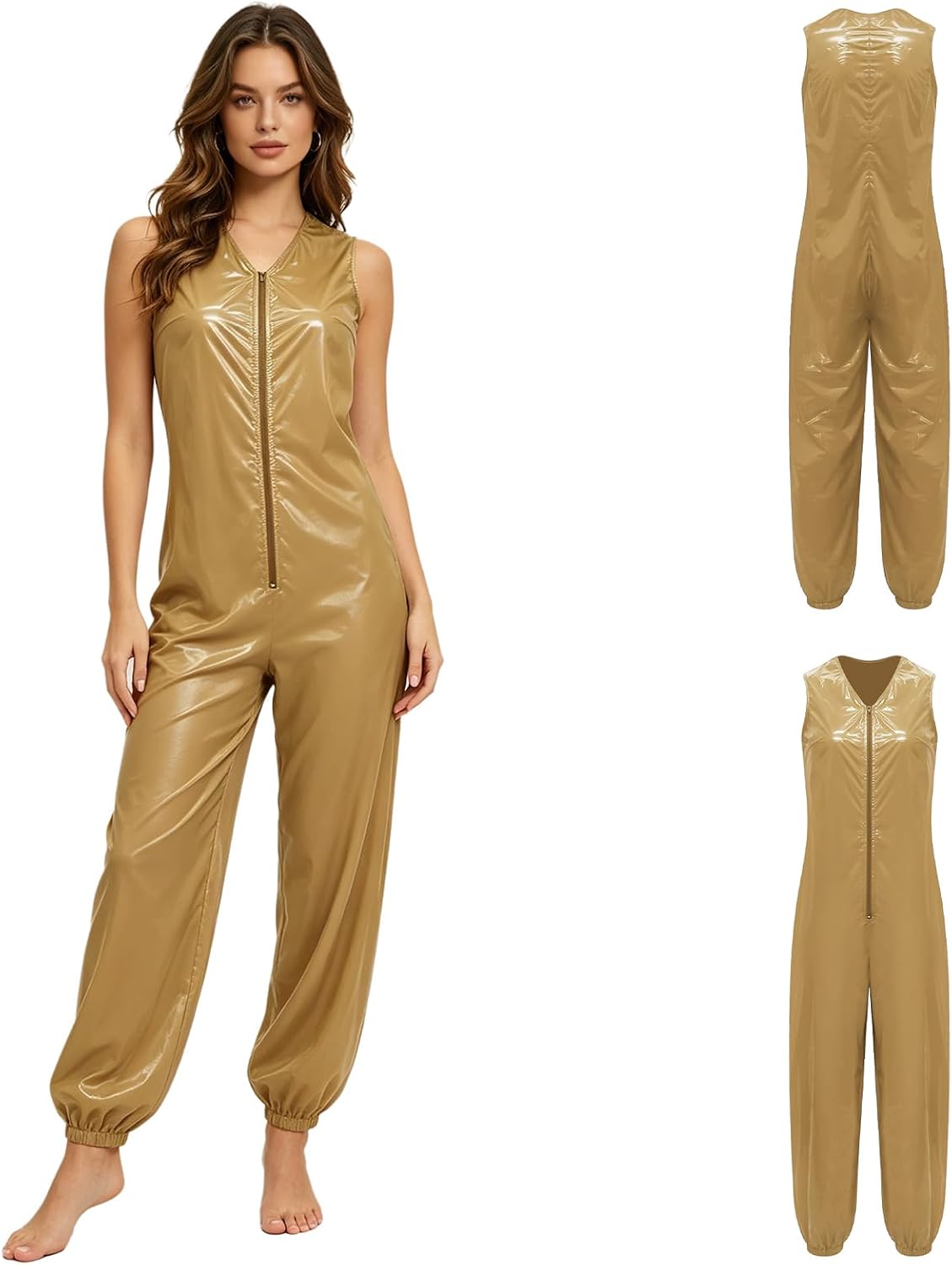Jelory Coveralls for Women Mechanic Jumpsuit Waterproof Suit Sleeveless Zipper Front Oil-resistant Bodysuit