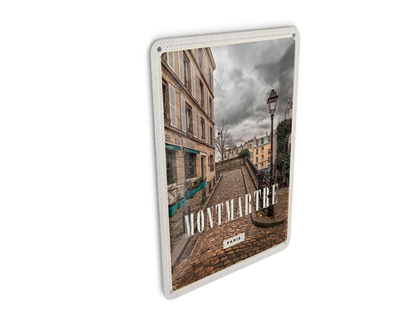 Femer Tin Postcard Travel 10 x 14 cm Montmartre Old Town Travel Destination Decorative Sign