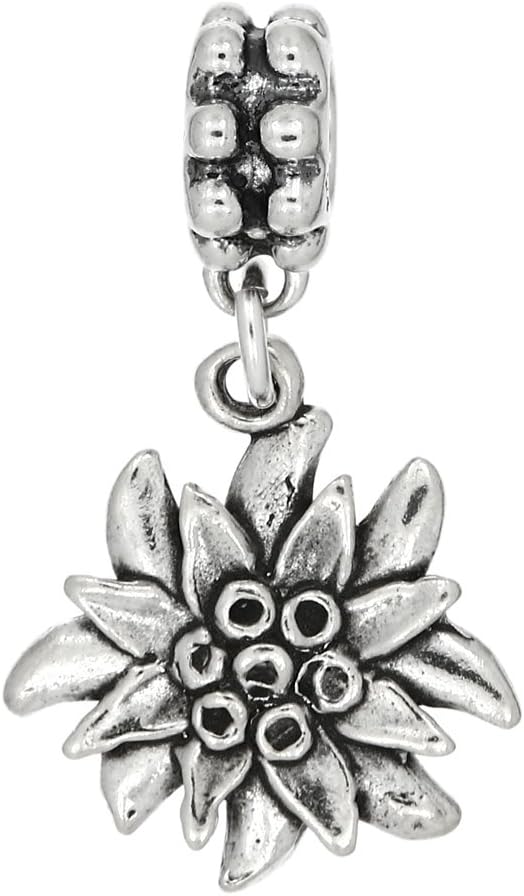 LGU Sterling Silver Legendary Edelweiss Flower Dangle Bead Charm