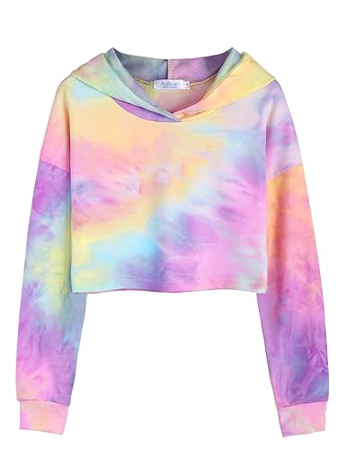 Arshiner Girls Cropped Hoodie Kids Long Sleeve Crop Tops Tie-dye