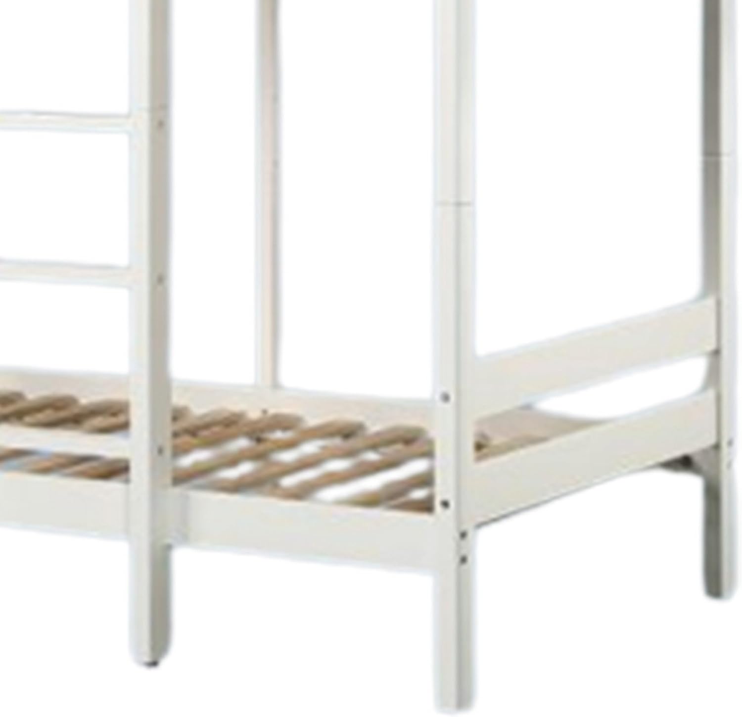 Close-up of the lower bunk and ladder base of the Benjara BM309451 Twin Bunk Bed