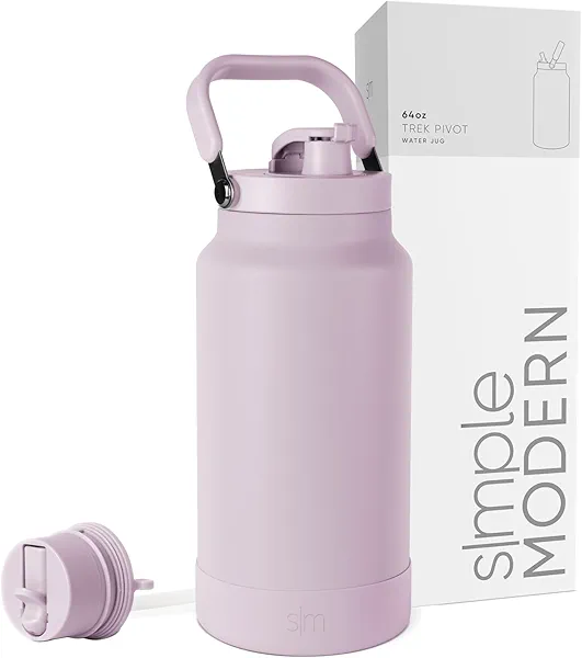 Simple Modern Trek Pivot | Half Gallon Water Bottle Jug with Handle & Boot | Interchangeable Straw & Chug Lids | Large Insulated Stainless Steel | Sports Camping Outdoors | 64oz, Lavender Mist