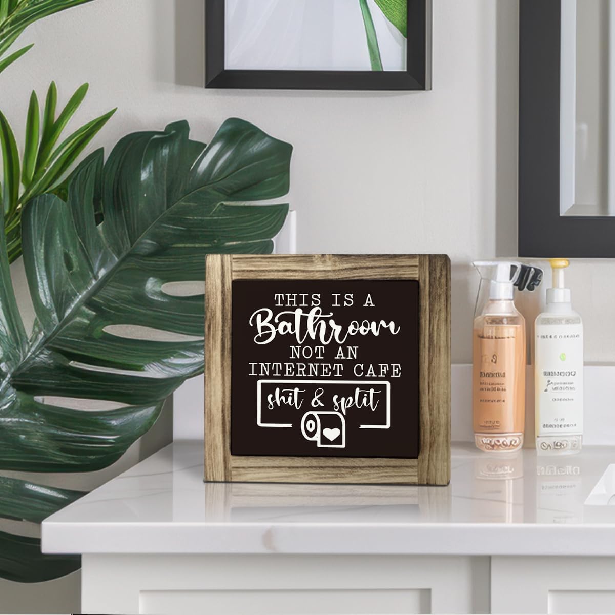 Rustic Wooden Tabletop Bathroom Sign - This Is A Bathroom Not an Internet Cafe - Humor Prints for Guest & Restroom Decor - Image 5