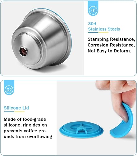 Miniatura 5 de Taza de cápsula de café, de acero inoxidable, reutilizable, recargable, con tapa de silicona, accesorio de café de cocina (azul)