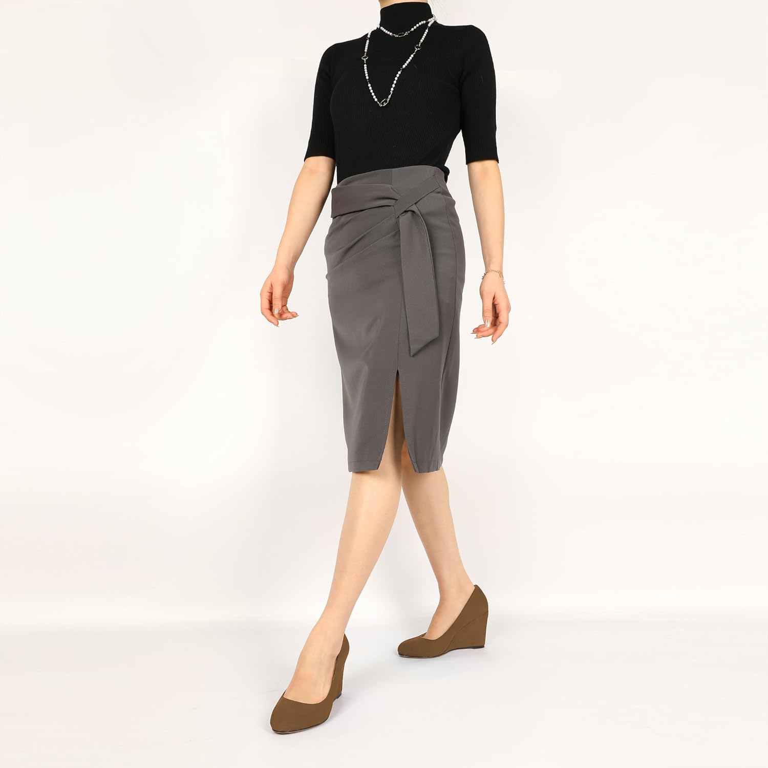 AUMOTED Women's Wedges Heel Pumps Solid Solid Closed Round Toe Wedge Pumps Slip On 3.5 Inch Wedge Suede Heels for Dress Working Evening