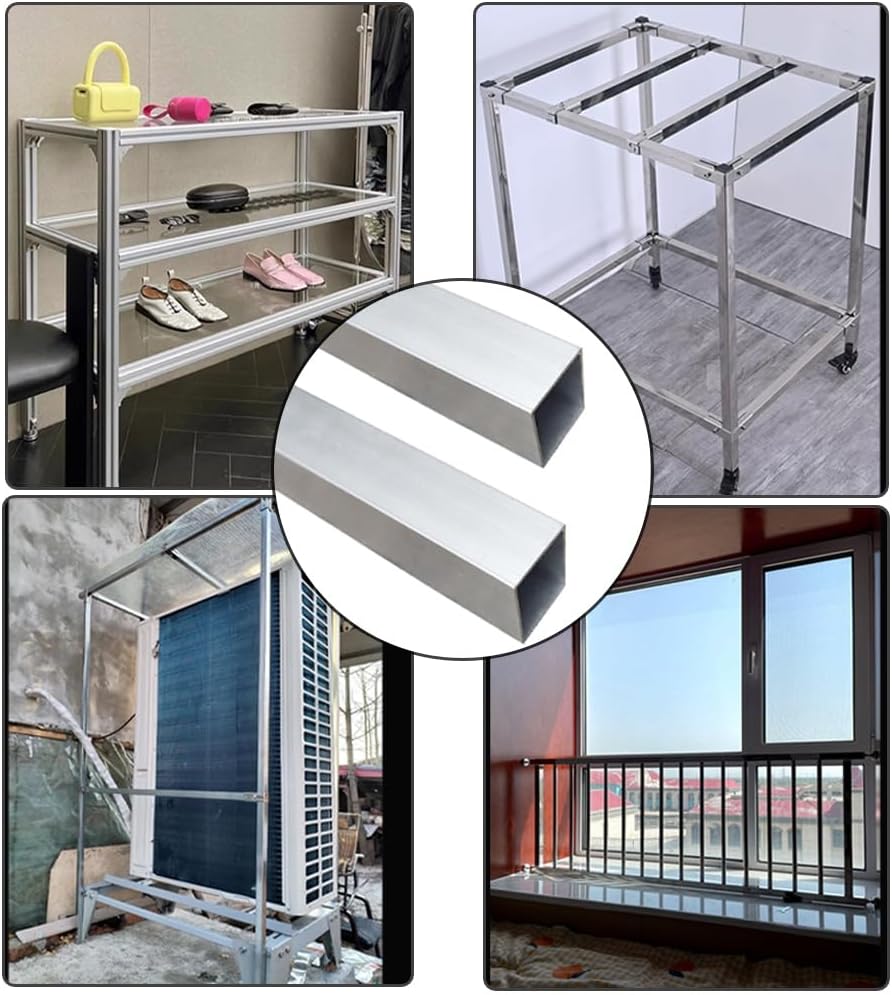 16.5 inch 6063 Aluminum Square Tube,20mm x 20mm x 1mm Wall Thickness 420mm Length for Home Furnishing Machinery DIY Projects 4 Pcs