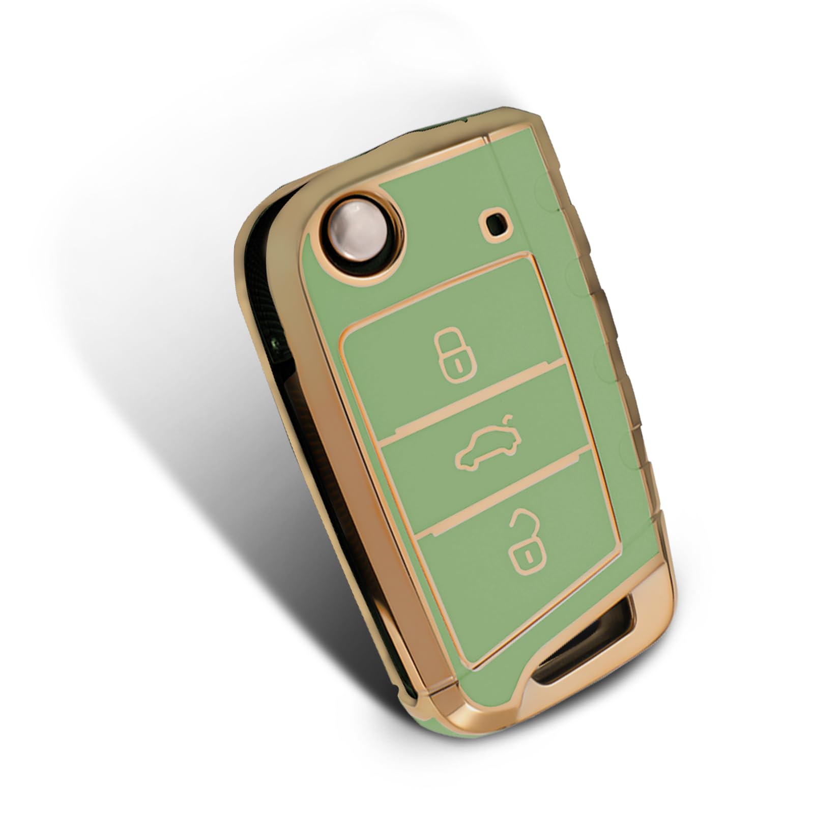 Flip Key Fob Case Compatible with VW Golf 7 Mk7 Polo Jetta4 Touran T-ROC Tiguan Seat Leon 3 Ibiza4 5 Toledo4 Arona Ateca Skoda Rapid(Gold-Green)