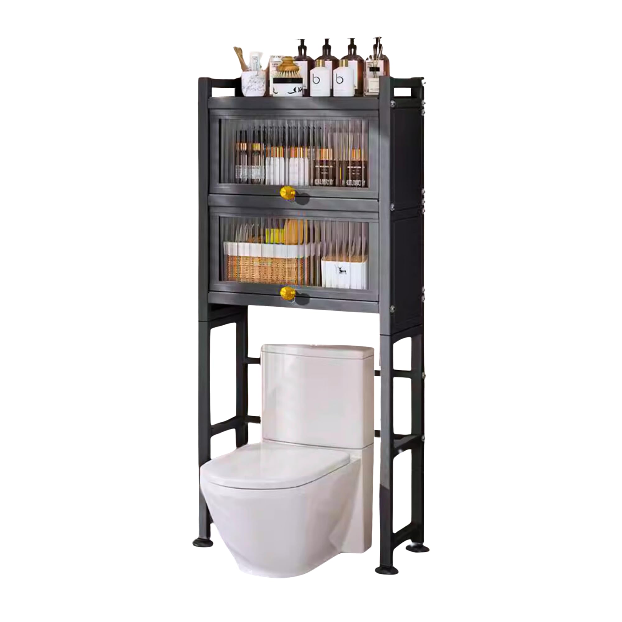 MAGIC SELECT Estantería sobre Inodoro con Puertas Abatibles | Estante de WC Organizador Multiusos | Estantería de Almacenamiento de Baño | Ahorra Espacio con 3 Niveles | Patas Ajustables en Altura.