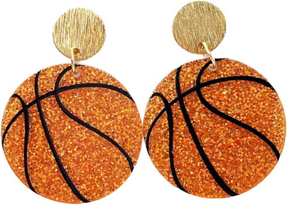 Acrylic Glitter Sports Ball Dangle Earrings for Women Sparkling Football Volleyball Basketball Baseball Drop Earrings Game Day Sport Theme Jewelry Gift