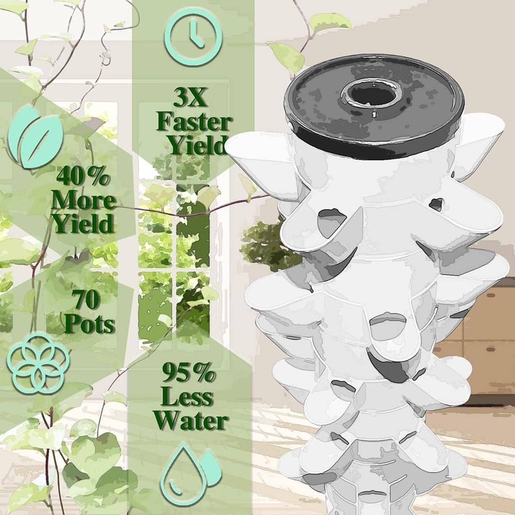 Garden Hydroponics Growing System 45 Pods Smart Garden Planter Vertical Hydroponics Tower with LED Timed Grow Light, Germination Aeroponics Growing Kit with Hydrating Pump,Adapter,
