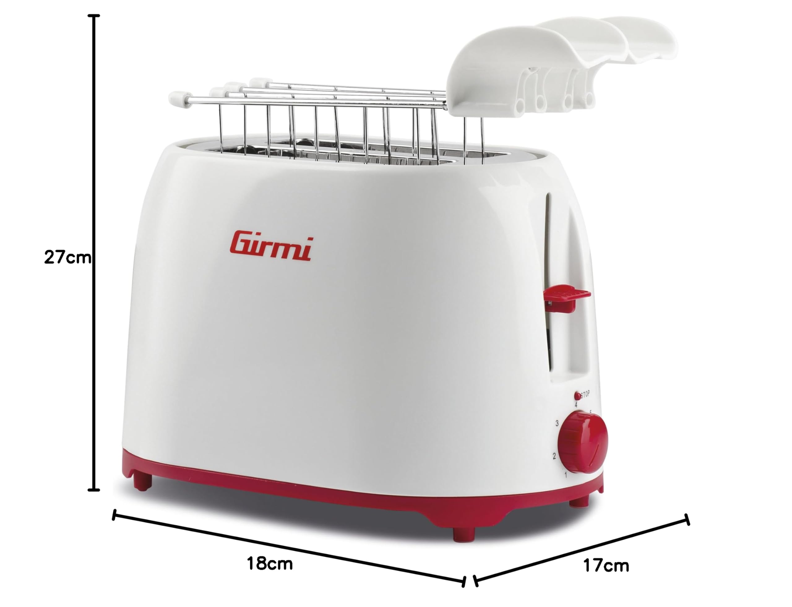 Girmi TP10 Tostapane, 750 W, Plastica, Acciaio Inossidabile, 2 Scomparti, Bianco