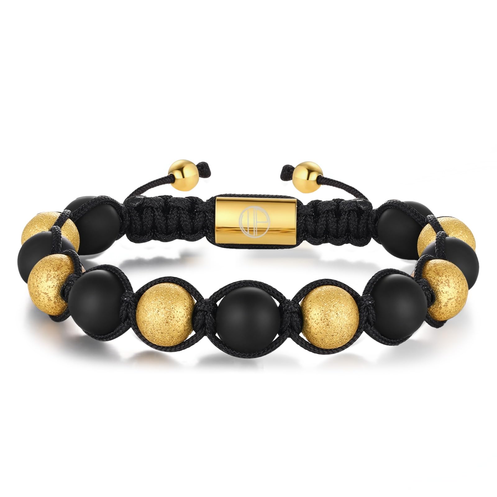 WP WEPICK Gold Bracelets for Men 18K Gold Plated Stainless Steel Handcrafted Adjustable Mens Gold Bracelet Chain Link Lava Rock Black Onyx Red Tiger Eye Beads Bracelet Jewelry Gifts