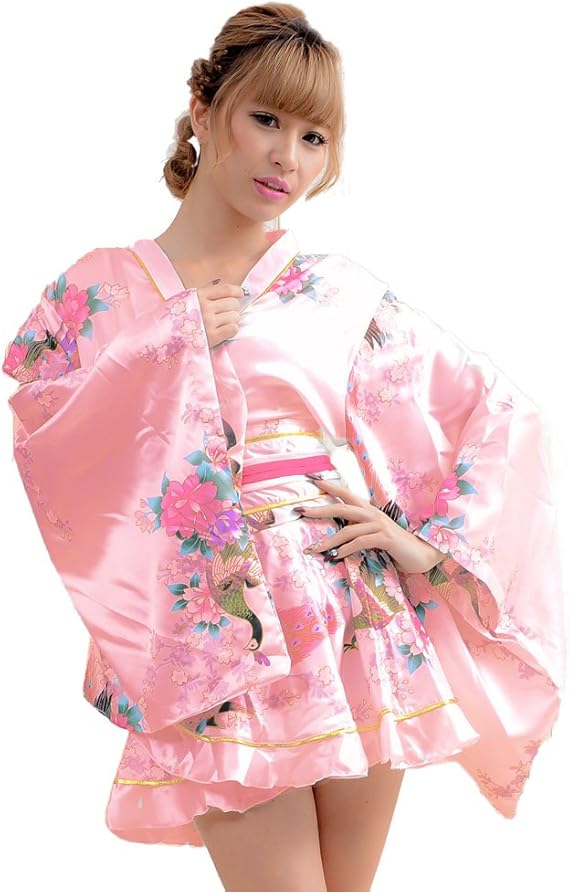 Amazon Co Jp 花魁 コスプレ 着物ドレス 花魁 コスプレ衣装 浴衣 祭り 結婚式 サテン ダンス衣装 よさこい衣装 和服 ミニドレス キャバドレス 和服 ゴールドパイピングフリルサテンミニ着物ドレス ピンク フリー ホビー