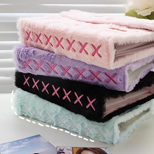 Miniatura 4 de OLizee Carpeta Kpop de felpa para tarjetas fotográficas Kpop con 30 páginas, interior transparente, álbum de tarjetas fotográficas Kpop, soporte