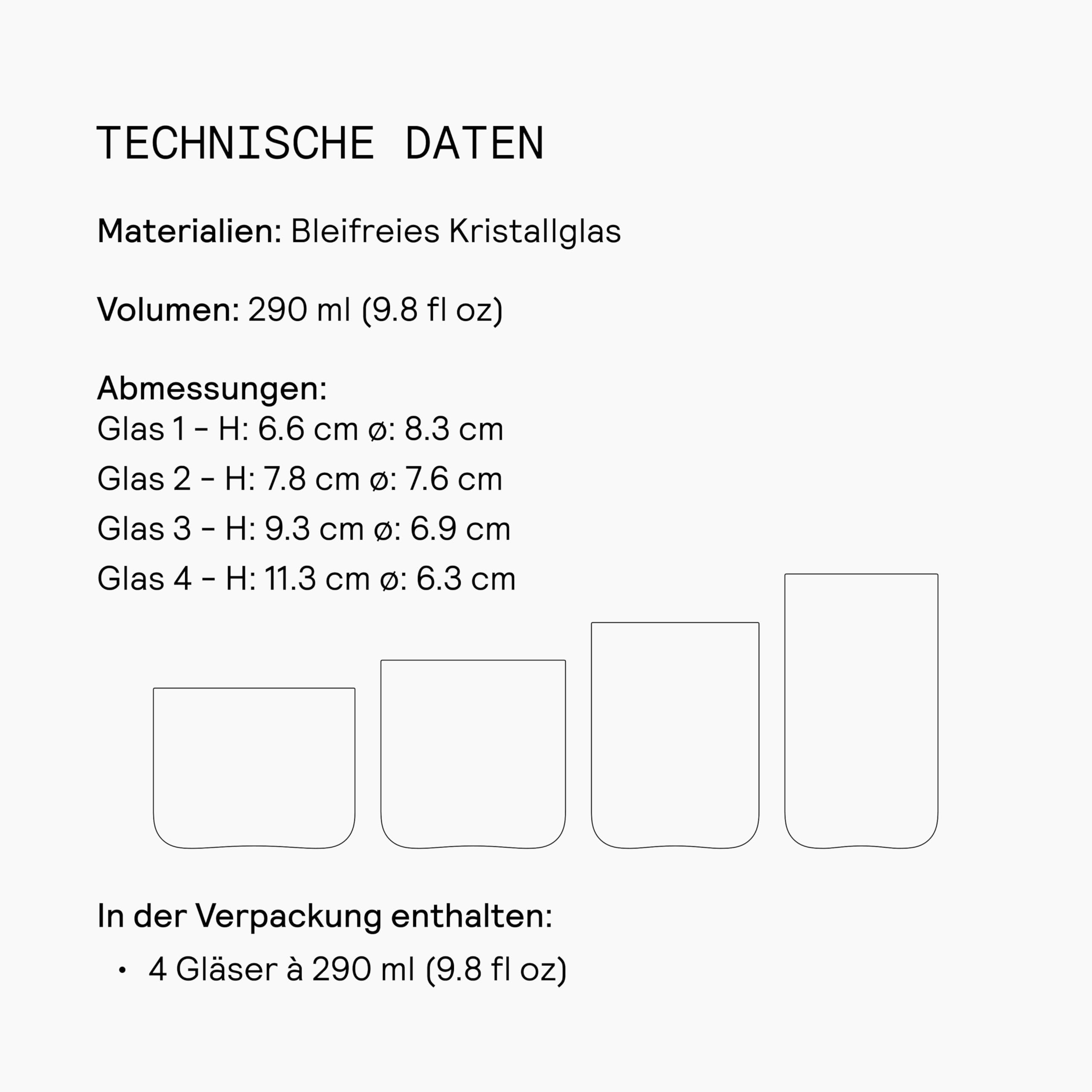 aarke Nesting Glasses, 4 x 290 ml, Verres en Cristal, Lavable au Lave-vaisselle