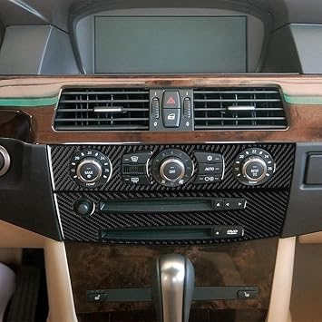 Upgrade Carbon Fiber Compatible with BMW Old 5 Series e60 2004-2007 air Conditioner + Single CD Hole Panel Set 1 Set
