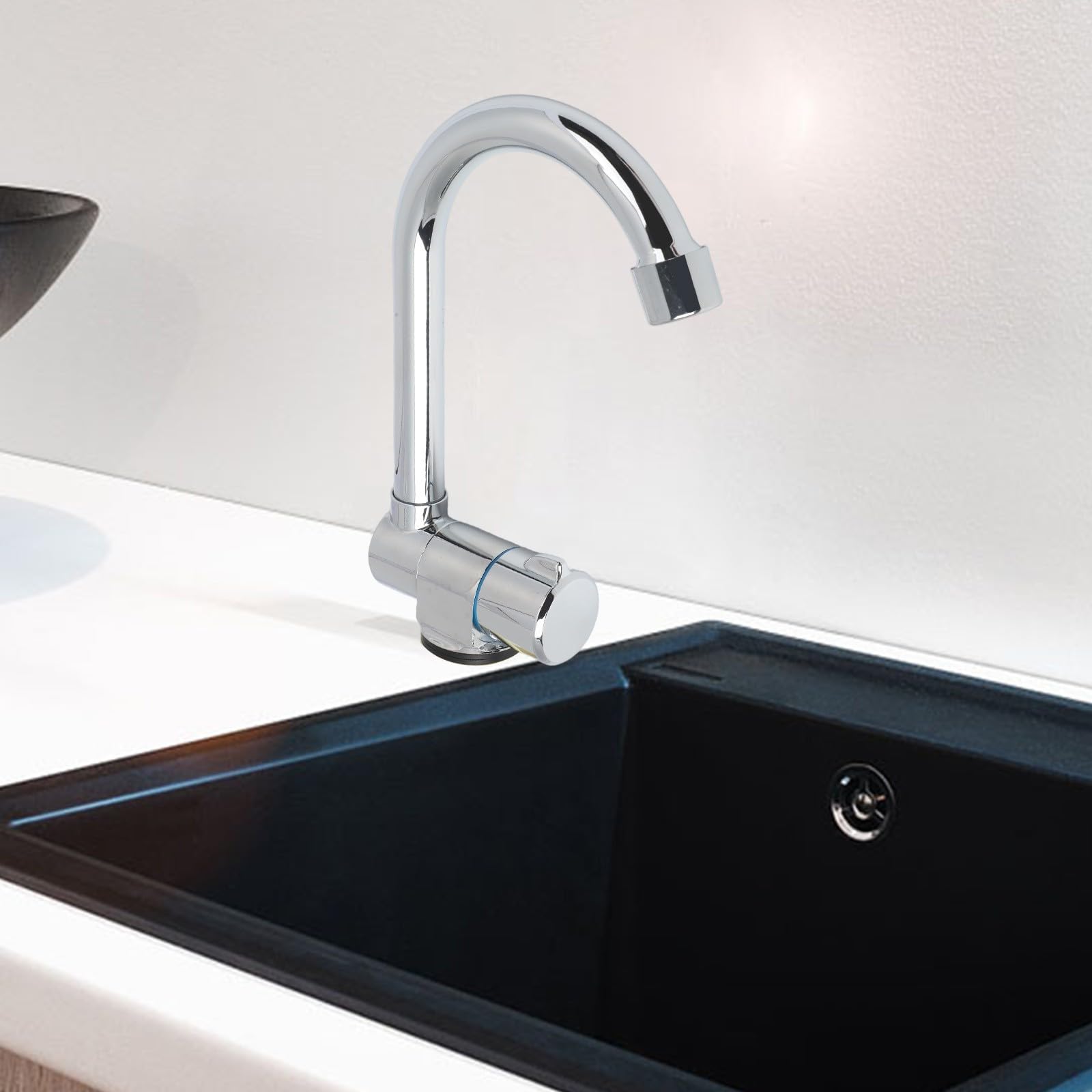 Rubinetto per camper in acciaio inossidabile con beccuccio pieghevole girevole a 360°, rubinetto singolo girevole per acqua fredda per roulotte, barca, lavandini da cucina marini e compatti