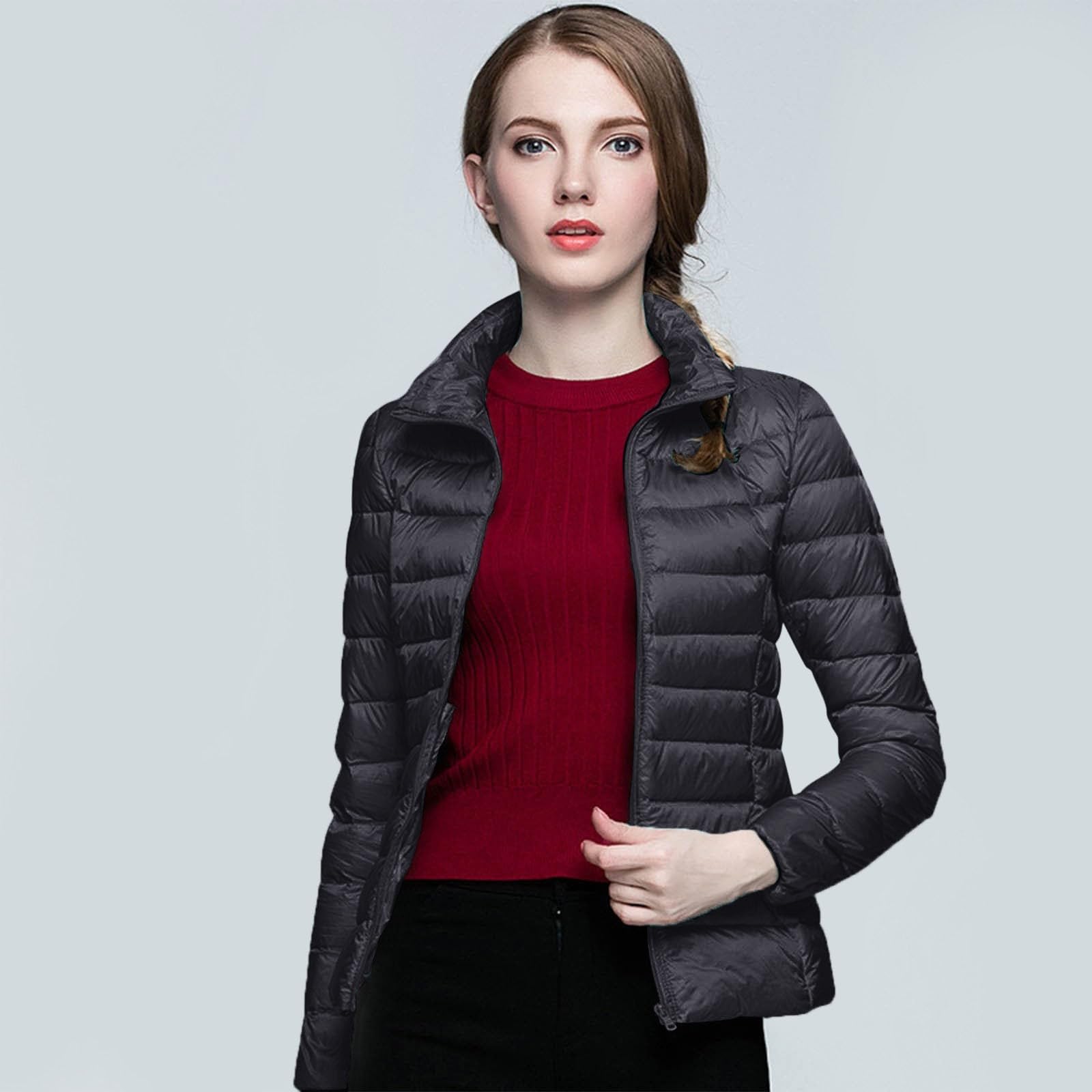 Plumifero Ultraligero Mujer,Chaqueta CáLida Abrigo De Invierno A Prueba De Sin Capucha Con Aislamiento Reciclado Abrigo De PlumóN De Pato Blanco CáLido Con Capucha Corta Y Delgada Para Invierno