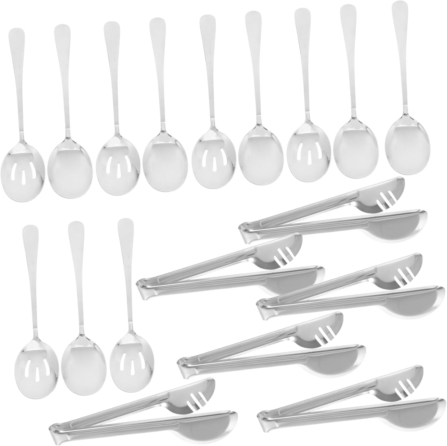 18pcs Stainless Steel Serving Utensils Set Serving Spoons Slotted Skimmer and Tongs for Weddings Buffets and Home Dining Events