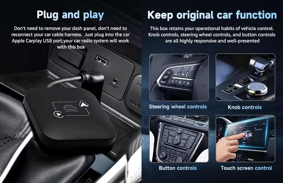 Image of Tobo Wireless CarPlay Adapter, Upgraded Plug & Plug-and-Play dongle for iPhone with 5.8GHz WiFi, Easy Installation and Online Updates, Compatible with OEM Wired CarPlay Car Models TD-1227WA