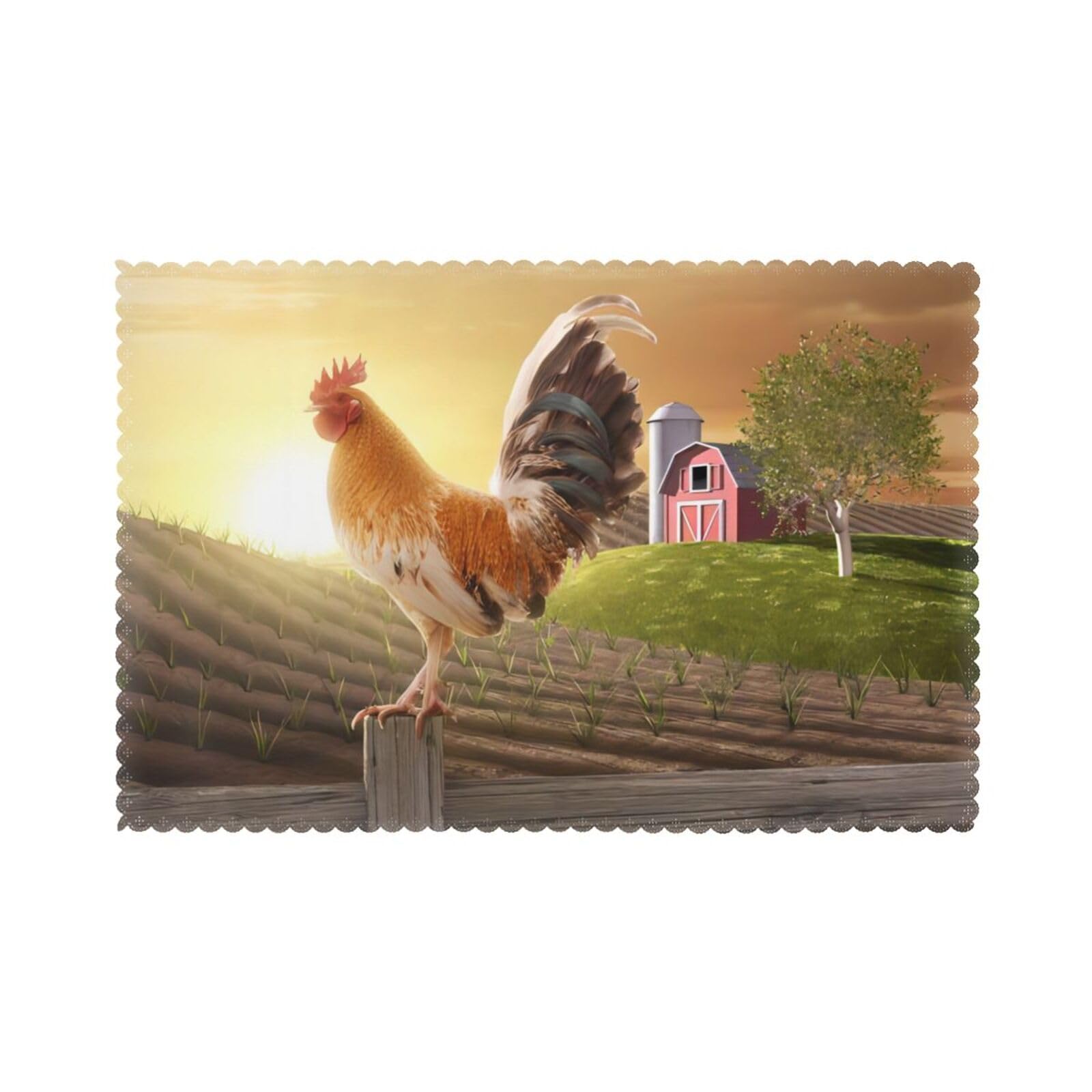 Rooster On Wood In Farmland Printed table mat set (6 pieces) - Aesthetic upgrade for family gatherings and hotel banquets
