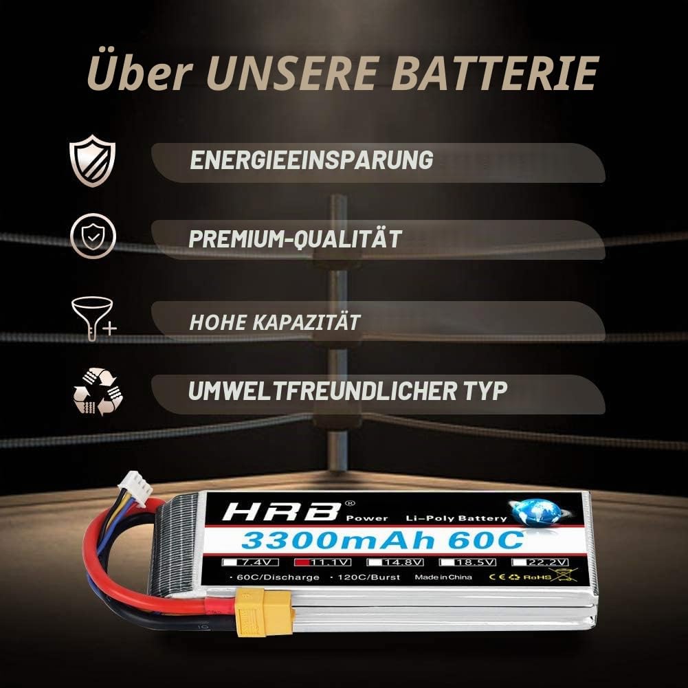 HRB 3300 mAh 11.1V 60C 3S Lipo Battery Pack with xt60 Plug for Model Making RC Car Heli Plane Boat Truck FPV Car Helicopter Airplane Such as asy Glider, Fun Cup, Foam Waffles, Trojan, Park Zone