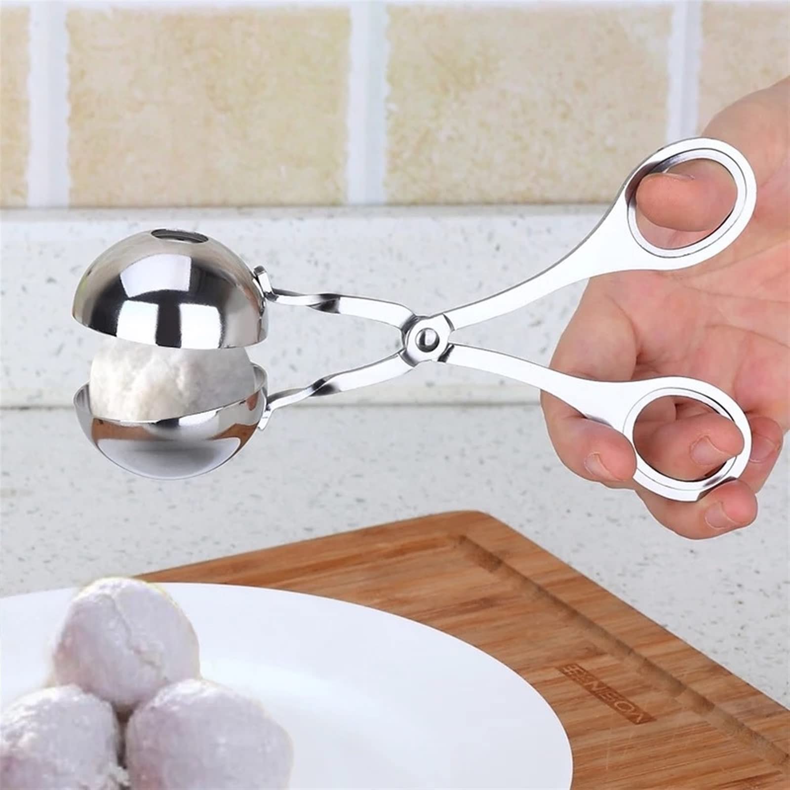 JINGYAN Pince à glaçons Stainless Steel Clamp Cake Popcorn Meat Ball Machine Melon Ball Biscuit Spoon Cake Rice Powder Ice Clamp Kitchen Tools