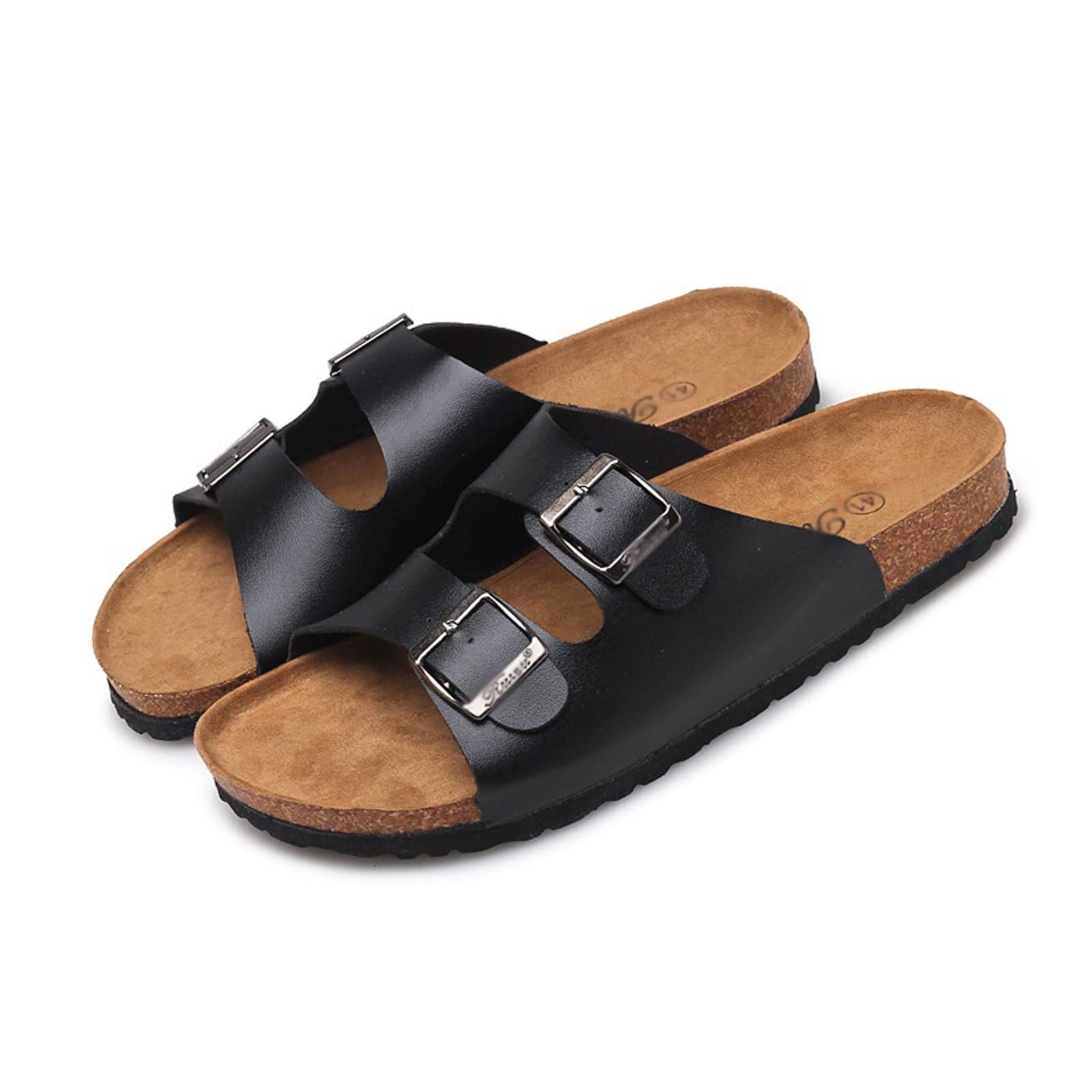 KKXXYQFC Męskie ły Męskie damskie ły korkowe Modne w stylu casual, letnie slajdy Plaża Gladiator Klamra Dwa paski Buty Płaskie kapcie (białe, 2,5 UK)
