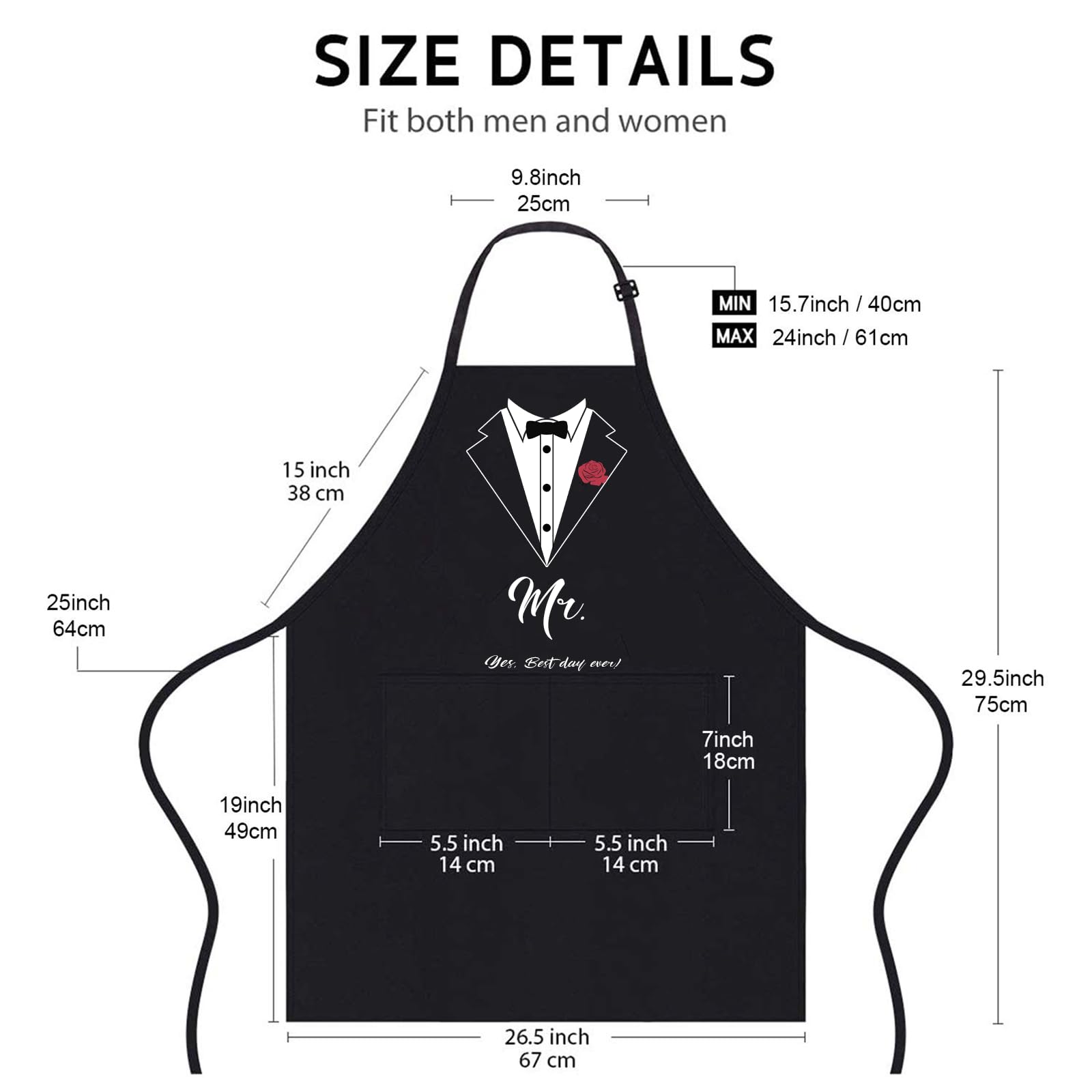 2 PCS Mr. & Mrs. Couple Aprons Set, Wedding Gift for Couple Kitchen Waterproof Aprons - Image 2