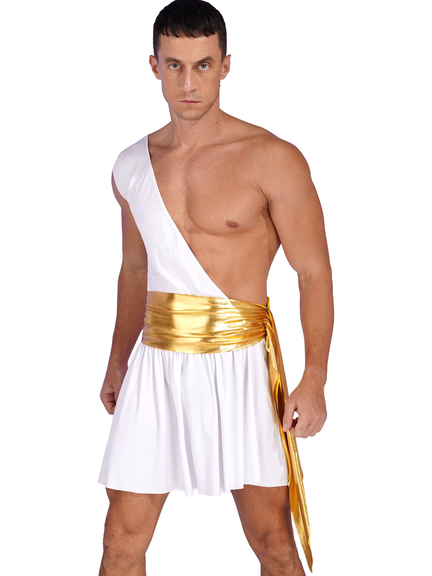 IEFIEL Disfraz de Gladiador Romano para Hombre Toga de Griega Antigua un Hombro Disfraz de Zeus Dios Griego Costumes Carnaval Halloween S-3XL