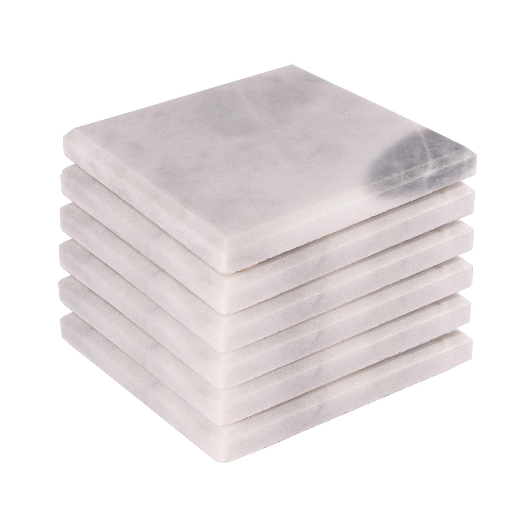 Argon Tableware White Marble Coasters - 10cm - Pack of 6 - Square Drink Placemats Reusable Dining Table Drink Coaster Placemats Drinking Glass Mat Cup Bar Mats for Table Setting, Restaurants
