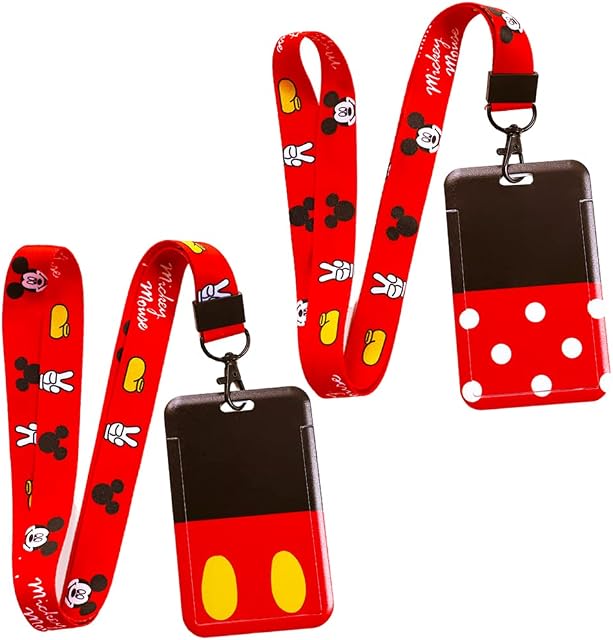 BESTZY 2pcs Mickey Lanyard with Card Holder, Lanyard Neck Strap Badge Lanyard for Kids, Mickey Minnie Lanyard with Detachable Card Holders for Office School Supplies, ID Card, Keys