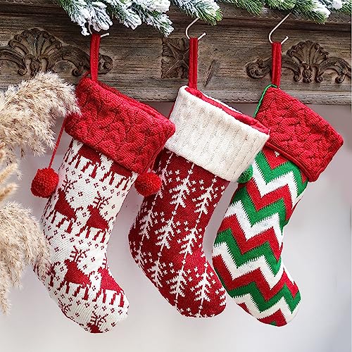 XSQD 3 Piezas Medias de Navidad Calcetines Navidad para Colgar de Punto Grande Personalizados Calcetines de Navidad Bolsa de Regalo para Decoración de navideña para llenar y Colgar,40cm